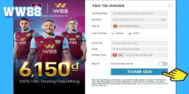 Trình tự thao tác để đăng ký WW88